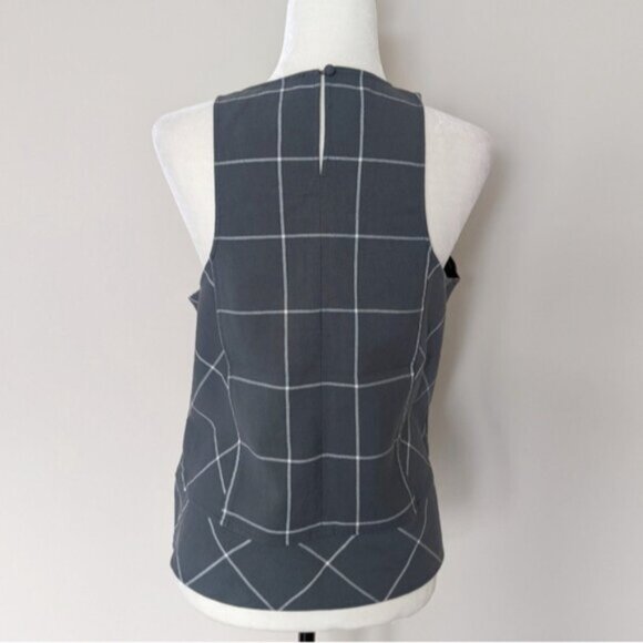 1. State gray plaid georgette sleeveless blouse - Picture 3 of 5